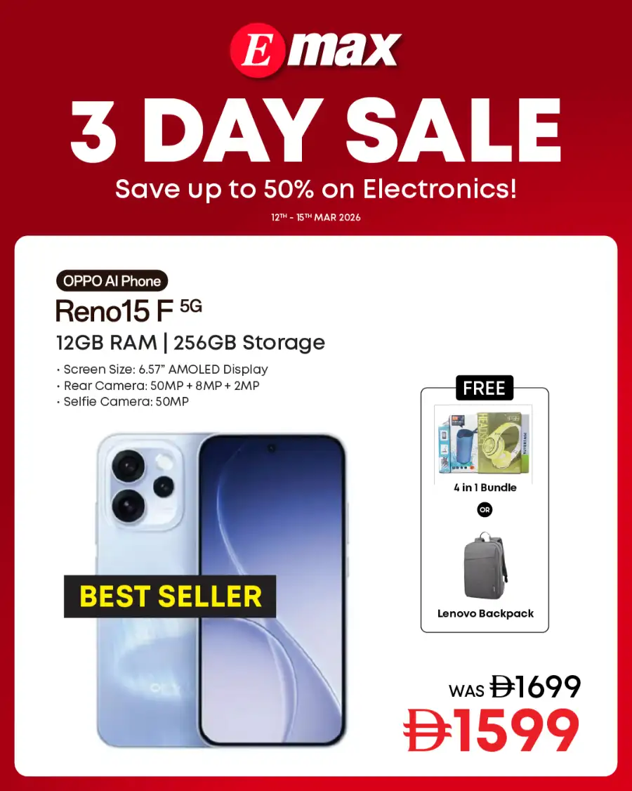 Emax UAE 3 Day Sale | OPPO Reno15 F 5G Offer | Ends Sunday page 1