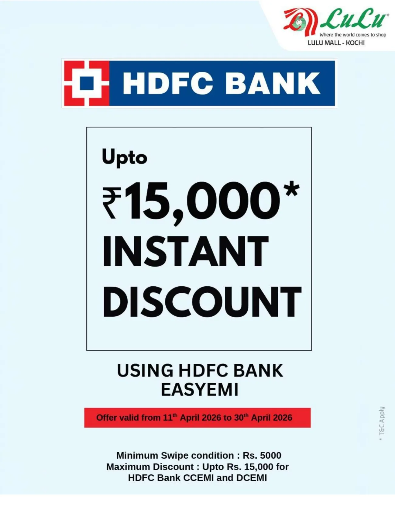 Lulu Mall Kochi HDFC Bank Instant Discount | Ends April 30 page 1